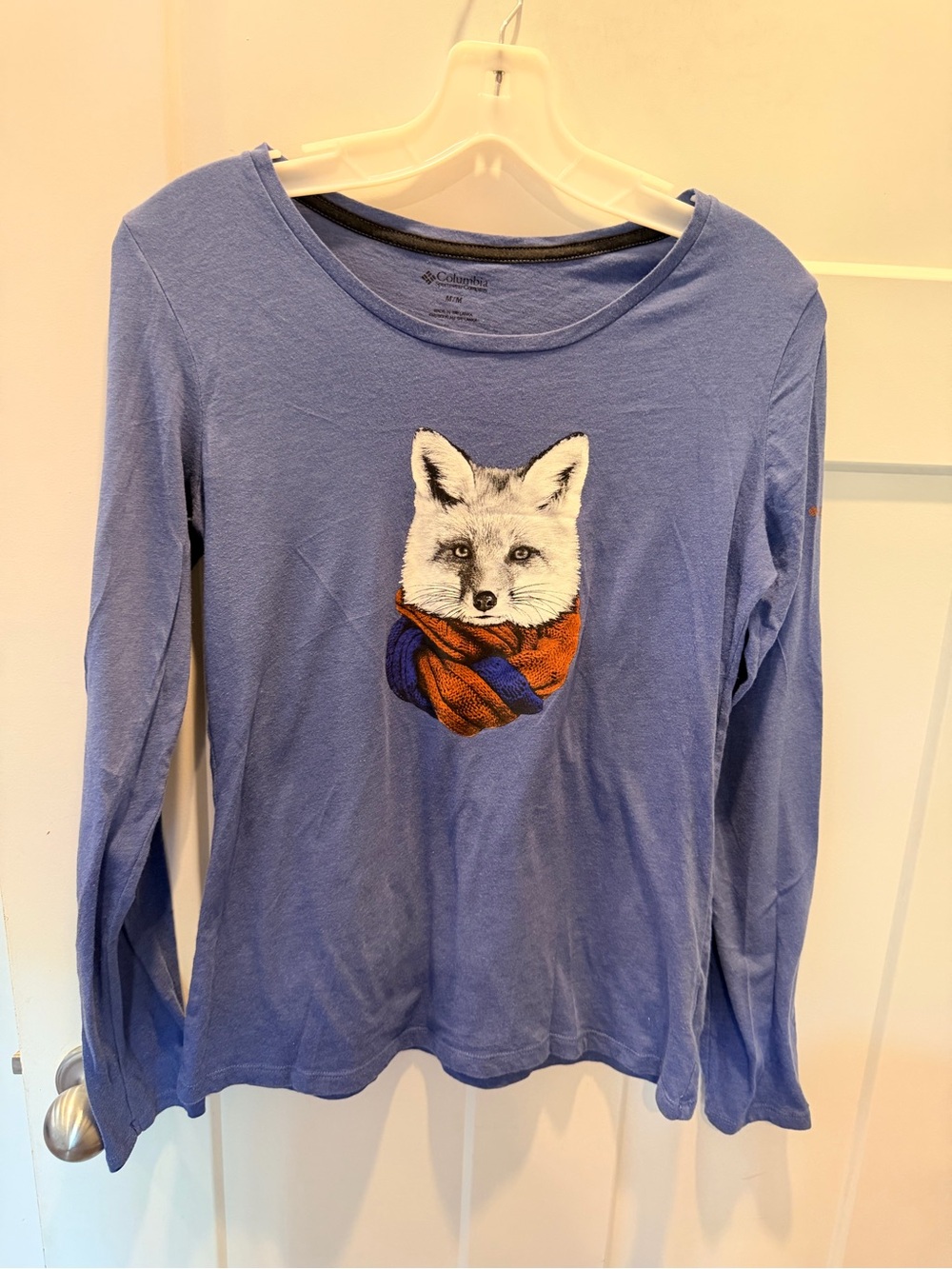 Columbia Fox Graphic Long Sleeve Tee Medium Blue Casual Outdoors Shirt